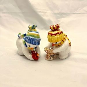 Fitz & Floyd Ceramic Salt Peppers "The Flurries" Snowmen Birds, VTG Original Box